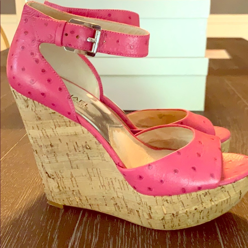 MICHAEL Micheal Kors Ariana Ostrich Leather Wedges